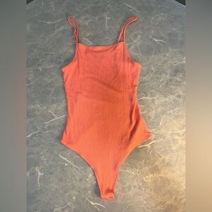 wild fable Coral Ribbed Square-Neck Bodysuit